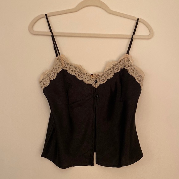 Tops - Black Tank Top with Cream Lace